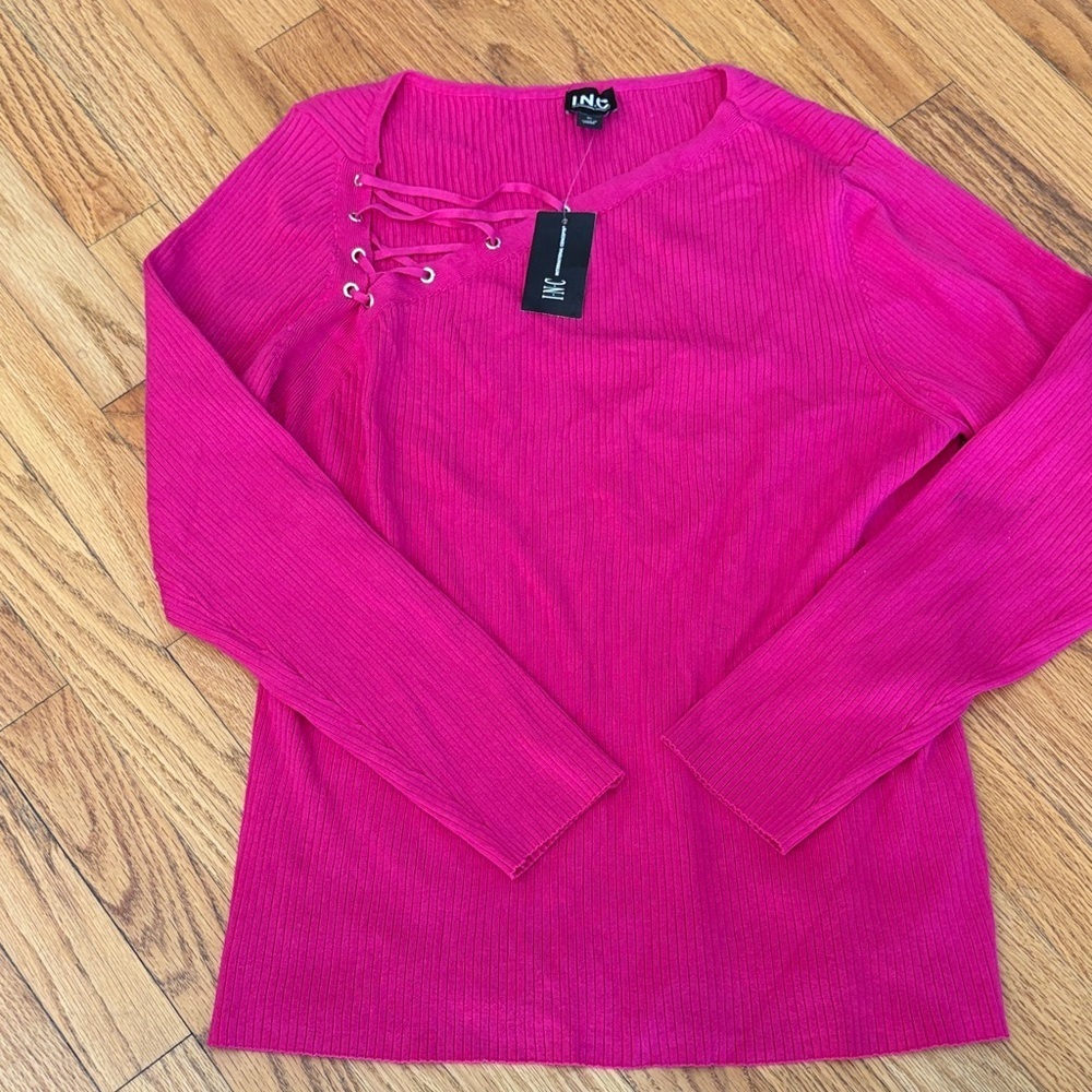 INC International Concepts Fuchsia Lace-Up Women's Blouse